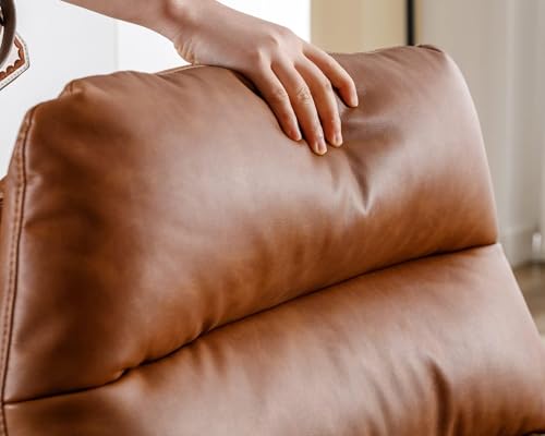 Brown Swivel Lounge Chair with Ottoman Modern PU Leather Accent Chair with Footrest 33'' Wide Oversized Armless Upholstered Reading Chair with Footstool for Living Room Bedroom Comfy