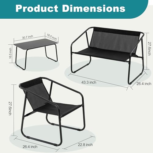 4 Piece Patio Furniture Set, Outdoor Patio Furniture Set with Table and Chairs, Sectional Bistro Sets for Lawn, Garden, Balcony, Pool, Poolside Black