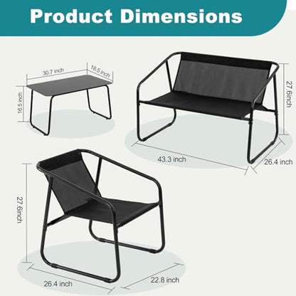 4 Piece Patio Furniture Set, Outdoor Patio Furniture Set with Table and Chairs, Sectional Bistro Sets for Lawn, Garden, Balcony, Pool, Poolside Black