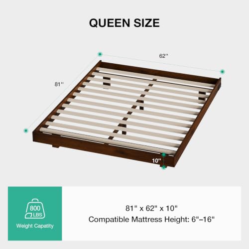 Floating Solid Wood Queen Bed Frame with Motion Sensor LED Light & Charging, view 3