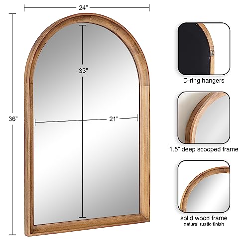 Hatherleigh Modern Transitional Arched Wooden Wall Mirror; 24 x 36; Rustic Brown; Decorative Wood Arch Mirror for Use in Bathroom; Entryway; or Bedroom
