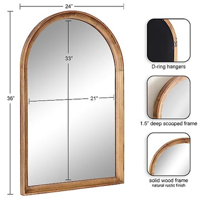 Hatherleigh Modern Transitional Arched Wooden Wall Mirror; 24 x 36; Rustic Brown; Decorative Wood Arch Mirror for Use in Bathroom; Entryway; or Bedroom