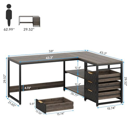 Tribesigns L Shaped Computer Desk with Storage Drawers, view 3