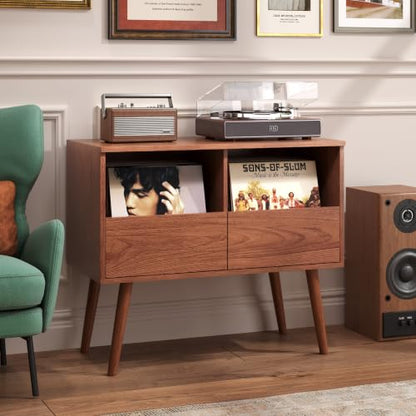 Mid Century Modern Record Player Stand with Vinyl Storage, Brown, view 5