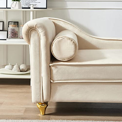 Modern Upholstery Chaise Lounge Chair with Storage Velvet (Beige), view 8