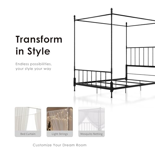 Vaeli Modern Metal King Size Four Poster Bed Frame with Spindles, view 8