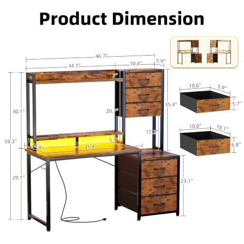47 Inch Computer Gaming Desk with Hutch Power Outlet and LED Strip, view 4