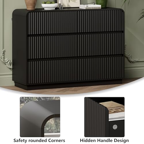 Black Dresser Fluted 6 Drawers Dresser for Bedroom, view 6