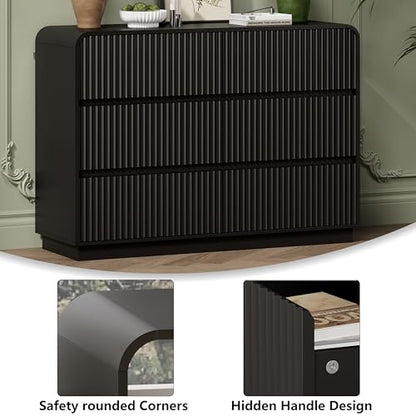 Black Dresser Fluted 6 Drawers Dresser for Bedroom, view 6