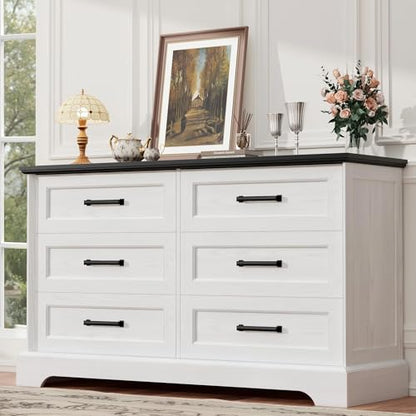Dresser for Bedroom, Farmhouse 6 Drawers Dressers, White and Black, view 2
