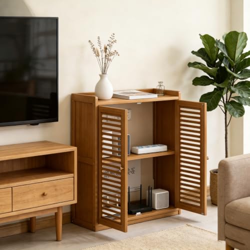 Wifi Router Storage Cabinet with Adjustable Shelves, 2-Tier Storage, view 8