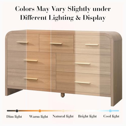 Curved 7 Drawer Dresser for Bedroom, 53.82'' Wide Chest of Drawers, Modern Storage Cabinet for Hallway & Living Room TV Stand, FSC Certified 1.18" Thick Board, 100 lbs Top Weight, Oak