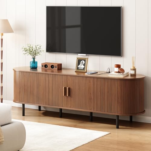 70.8" TV Stand with Power Outlet & Storage for TVs up to 75” Walnut, view 5