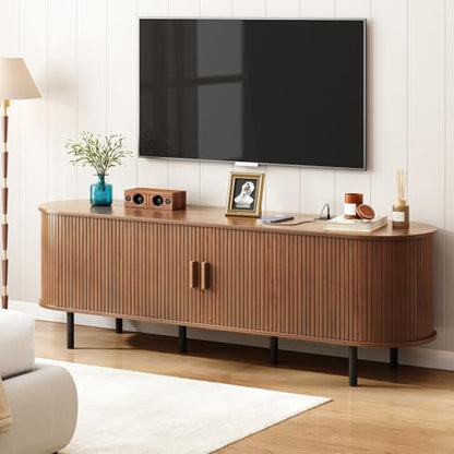 70.8" TV Stand with Power Outlet & Storage for TVs up to 75” Walnut, view 5