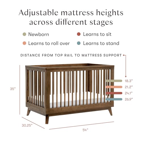 Babyletto Scoot 3-in-1 Convertible Baby Crib, Natural Walnut | GREENGUARD Gold Certified, Converts to Toddler Bed & Daybed - 4 Adjustable Mattress Heights - Conversion Kit Included