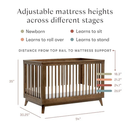 Babyletto Scoot 3-in-1 Convertible Baby Crib, Natural Walnut | GREENGUARD Gold Certified, Converts to Toddler Bed & Daybed - 4 Adjustable Mattress Heights - Conversion Kit Included