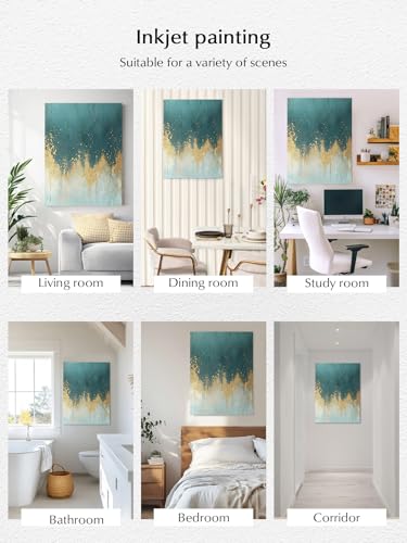 NuYeBiofx Abstract Teal Light Blue Color Block Canvas Wall Art Prints,48"x32" Framed Picture Artwork Modern Gold Splicing Art Printed Canvas Oil Painting for Living Room Bedroom Office,Ready to Hang