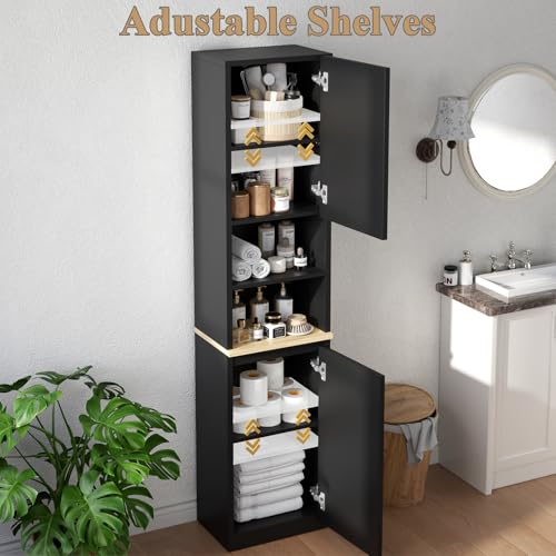 67" Tall Bathroom Storage Cabinet with 2 Doors, Black, view 5