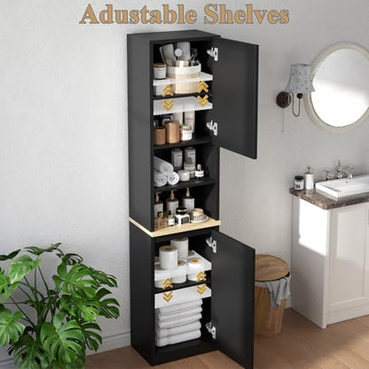67" Tall Bathroom Storage Cabinet with 2 Doors, Black, view 5