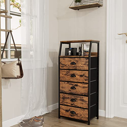 Dresser for Bedroom, 5 Drawers Tall Nightstand, Chest of Drawers, view 4