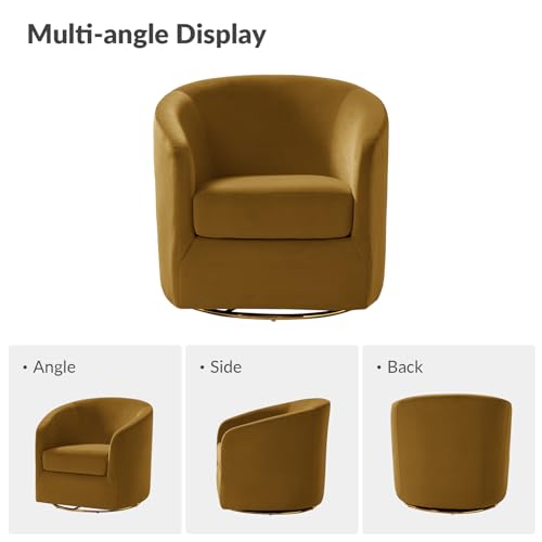 Swivel Accent Chair with Gold Metal Base, Contemporary Velvet Curved Swivel Barrel Chair, Upholstered Club Armchair, Leisure Single Sofa for Living Room, Nursery, Bedroom(Golden)
