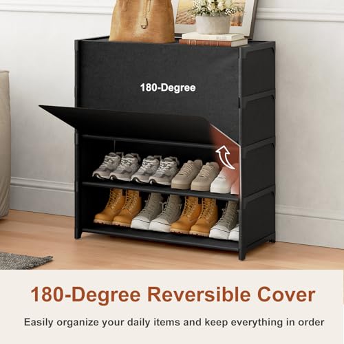 5 Tier Shoe Cabinet with Door, 20-Pair Storage, Black, view 7