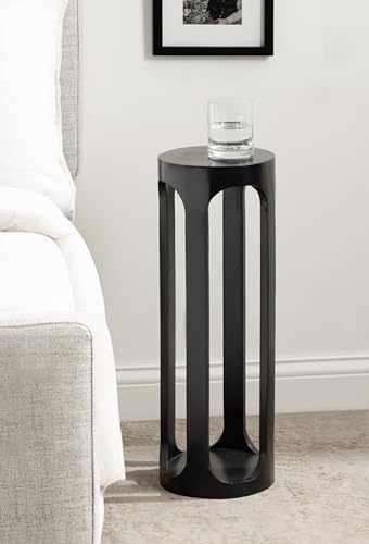 Dahl Modern Wooden Round Drink Table; 8 x 23; Black; Transitional Circle Wood Accent Pedestal Table for Living Room Plant Stand or Small Bedroom Nightstand
