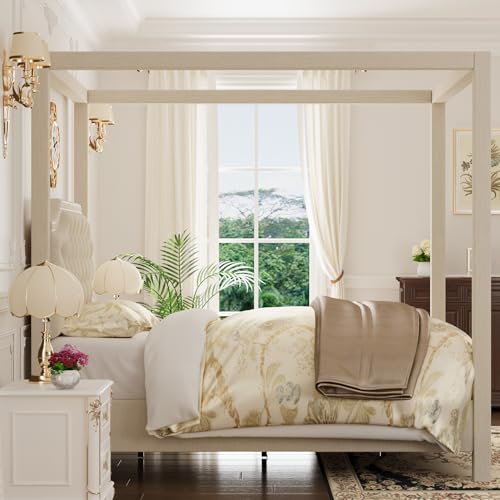 Upholstered King Size Bed Frame with Canopy Poles and Headboard, view 8
