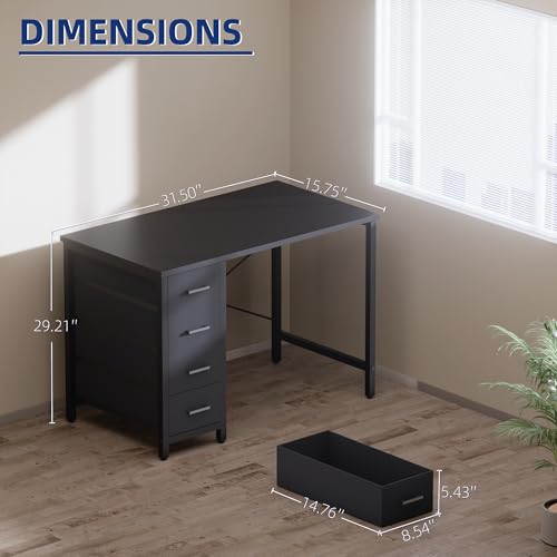 32 Inch Computer Desk with 4 Drawers Small Office Desk for Home Bedroom Study Writing Simple Modern Computer Table Pink