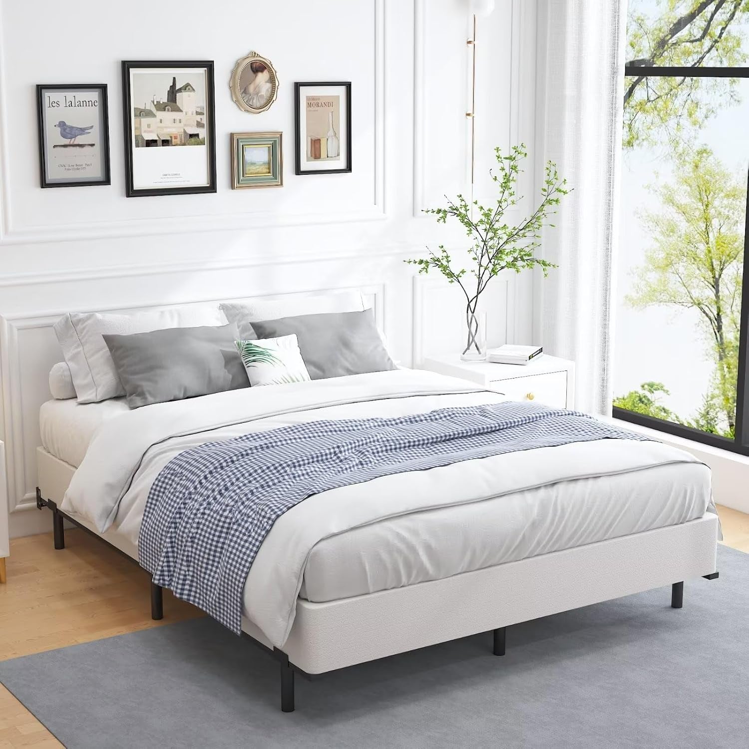 Box Springs King Size 9 Inch, Heavy Duty Metal Frame Mattress Foundation with Easy Clean Cover, Noise Free, Easy Assembly