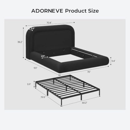 Upholstered Queen Cloud Bed Frame with 5.9" Headboard, Black, view 3