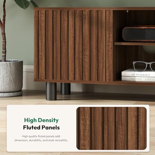 TV-Stand with Mount and Power Outlet, Fluted TV Stand for 65 70 75 Inch TV, Entertainment Center with Storage, Media Console Table for Living Room, Walnut