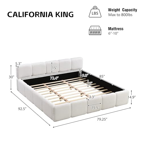 White Bouclé Platform Bed, view 3
