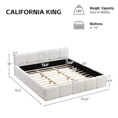 White Bouclé Platform Bed, view 3