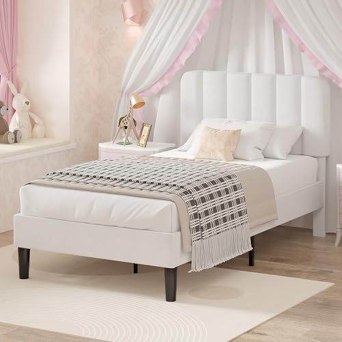 Twin Size Bed Frame with Upholstered Headboard, view 2