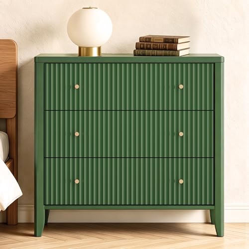 Large Nightstand Set of 2,34”Wide Fluted Painted Bedside Table with 3 Drawer Dresser,Large End Tables with Storage, Metal Handle & Rounded Corners for Bedroom,Alabaster White