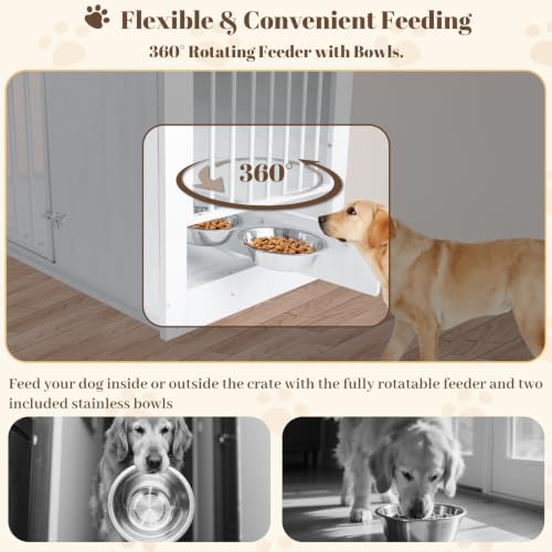 40" Dog Crate Furniture for Large Dogs, White, view 5