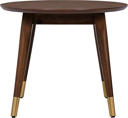 Clemintine Oval Coffee Table, Mid-Century Modern Wood Cocktail Table with Walnut Brown Finish and Brass-Capped Legs for Living Room