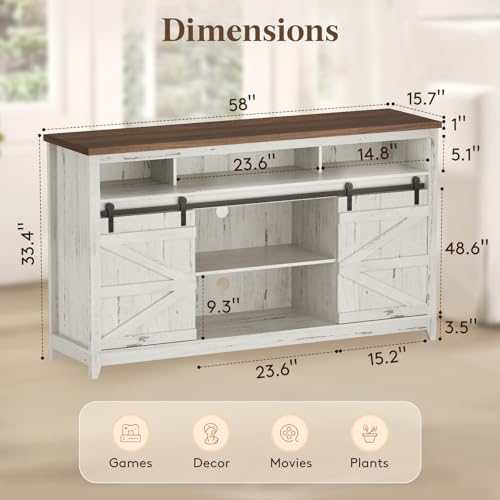 Farmhouse TV Stand for up to 65" TV, Entertainment Center with Ajustable Shelves, view 3
