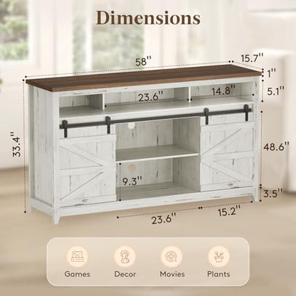 Farmhouse TV Stand for up to 65" TV, Entertainment Center with Ajustable Shelves, view 3