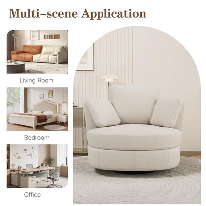 40.6" Oversized Swivel Accent Chair, Upholstered Round Barrel Chair with Pillows Swivel Chairs for Living Room Bedroom,Chenille,Beige