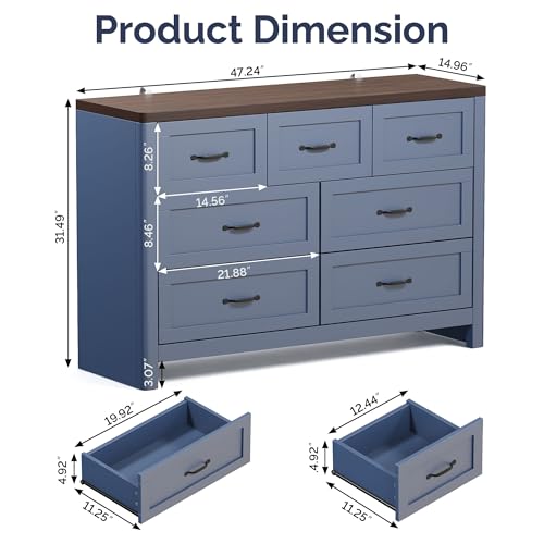 Farmhouse 7 Drawer Dresser for Bedroom, 47" Wide Modern Chest of Drawers, view 3