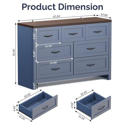 Farmhouse 7 Drawer Dresser for Bedroom, 47" Wide Modern Chest of Drawers, view 3