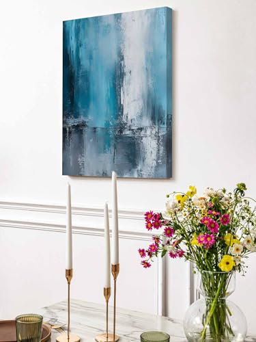 NuYeBiofx Turquoise Grey Graffiti Canvas Wall Art Prints,48"x32" Framed Picture Artwork Abstract Art Modern Oil Painting Printed Canvas Oil Painting for Living Room Bedroom Office,Ready to Hang