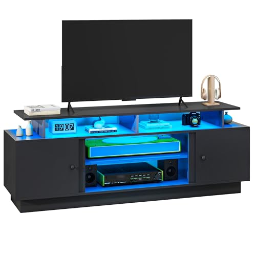 Modern TV Stand with LED Lights for up to 80 Inch TVs, Black, view 7