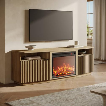 Fluted TV Stand with 23" Electric Fireplace Heater with Sound, view 2