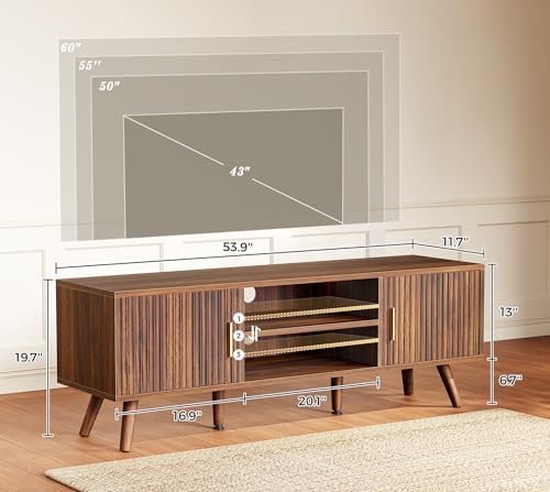 TV Stand for 55 Inch TV, Entertainment Center with Adjustable Shelf, 2 Cabinets, view 4