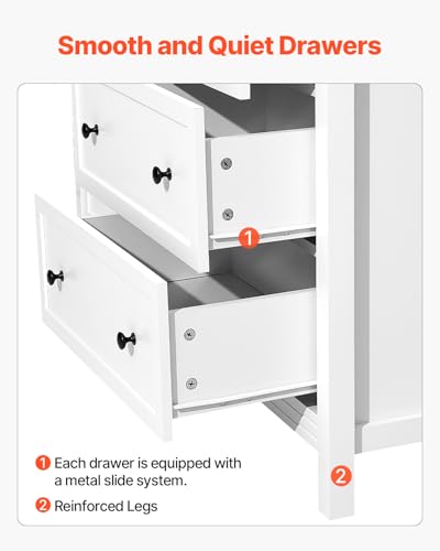 6 Drawer White Dresser, Wood Dresser Chest of Drawers with Middle Sliding Leg, view 7