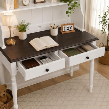 Computer Desk with Bookshelf ＆Drawers for Bedroom, Home Office, White, view 7