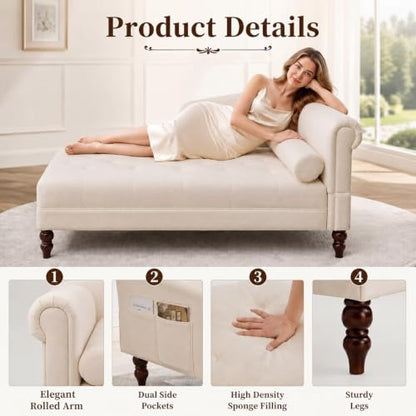 Chaise Lounge Chair with Armrest & Lumbar Pillow, Upholstered Sofa, view 4